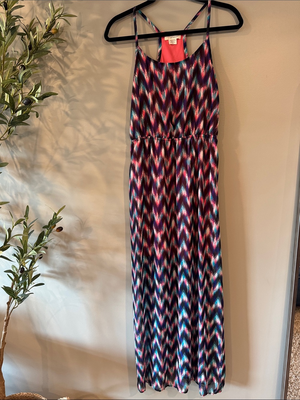 Self Esteem Chevron Print Maxi Skirt Dress in Navy, Pink, Teal, White